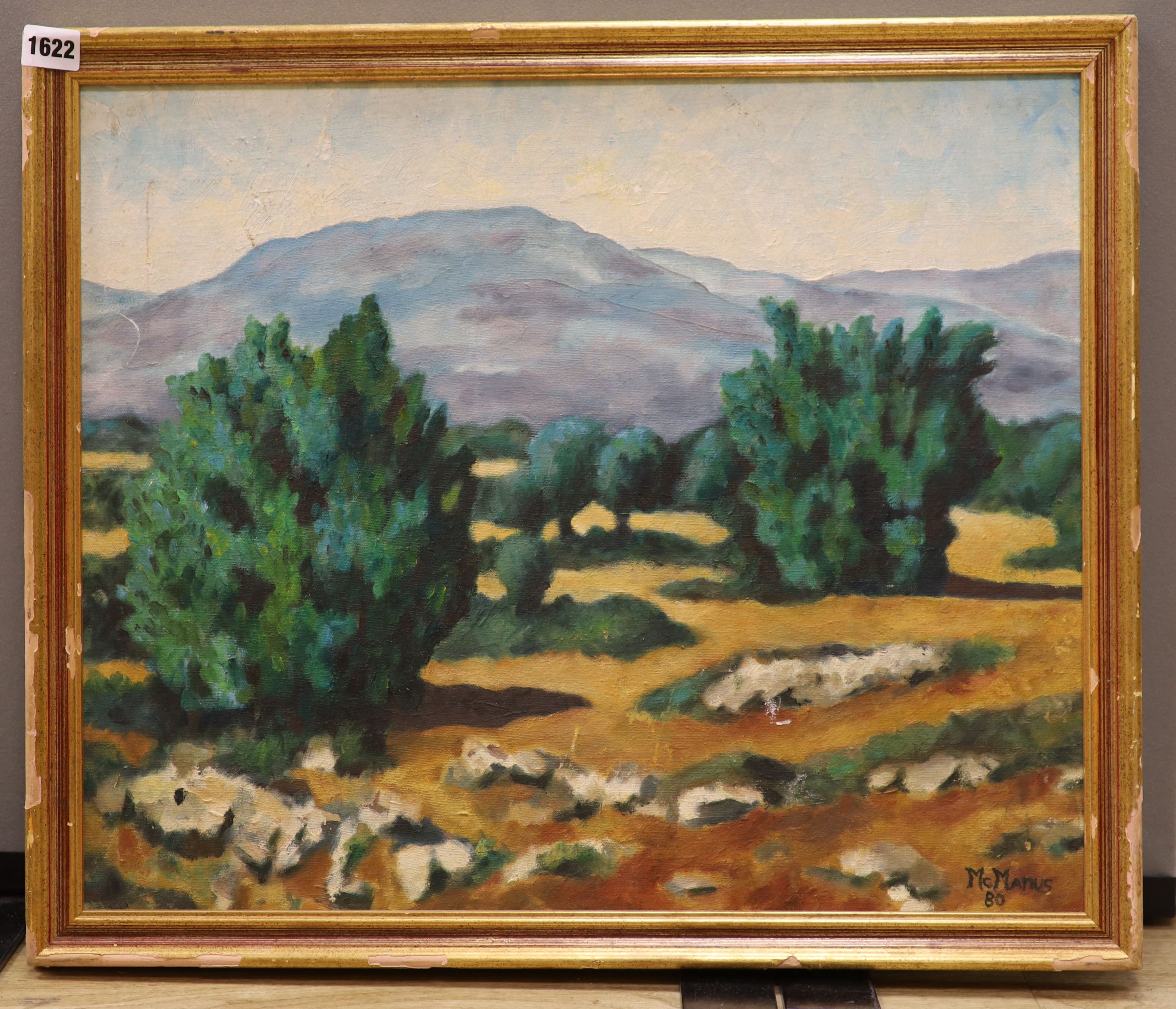 McManus, oil on canvas, Southen French landscape, signed and dated '80, 45 x 54cm